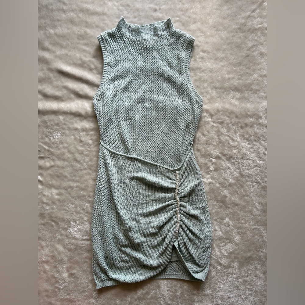 Ronny Kobo Collection Sleeveless Ruched Knit Mini Dress in Sage Green